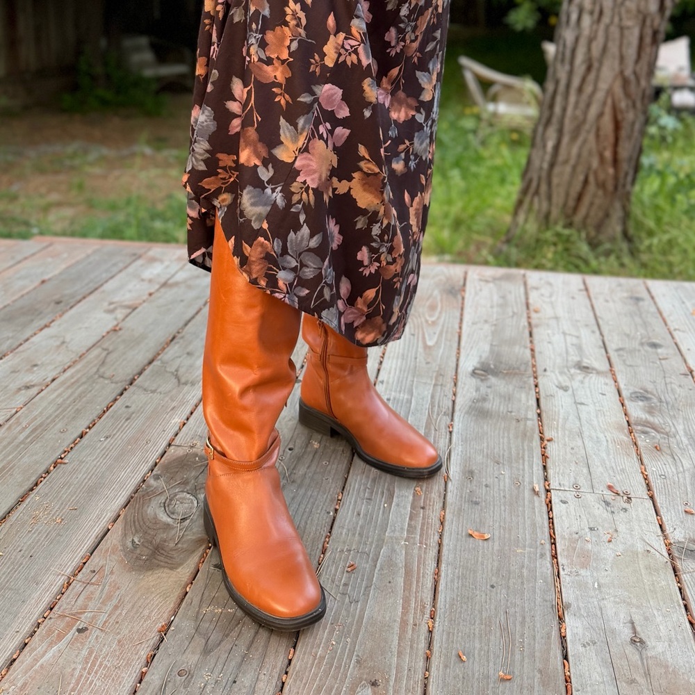 Arezzo Leather Boots Cognac Brown Size 7.5